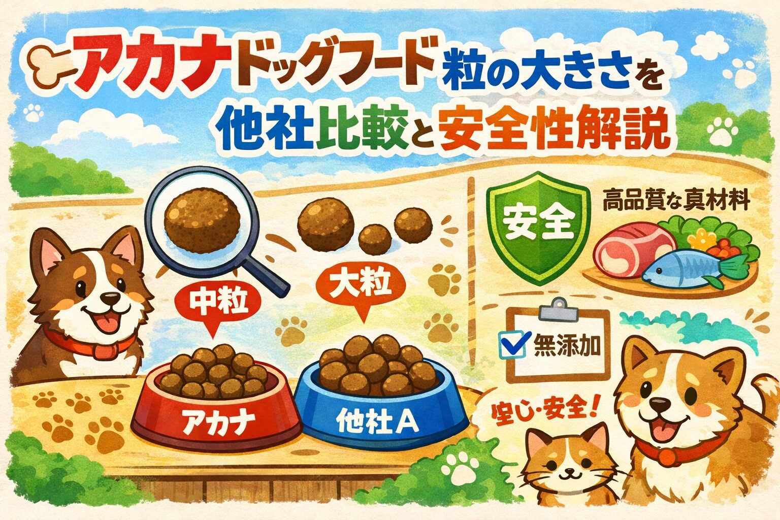 アカナドッグフード粒の大きさを他社比較と安全性を徹底解説